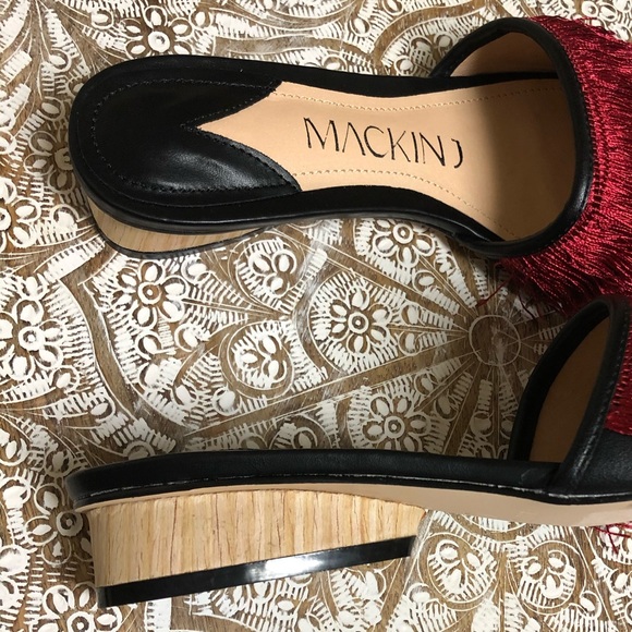 Brand New Red & Black Fringe Statement Sandals - Picture 8 of 8